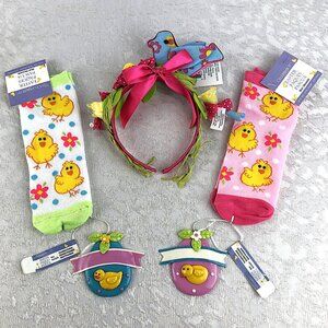 Celebrate It Kids Easter Basket Bundle: Chick Socks+Bird Headband+Ornaments NWT